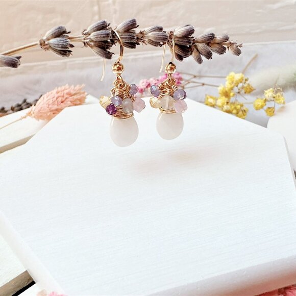 New Moonstone and Mini Gemstone Cluster Earrings | Handmade in BC - Picture 3 of 4